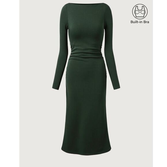 OGL Thermal Boatneck Ruched Sides Brami Midi Dress SIZE SMALL NWT - Picture 2 of 4